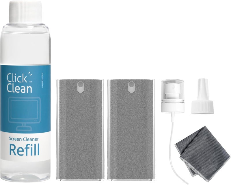CLICK CLEAN Screen Cleaner Kits - 2 All-in-One Mist Cleaner with 4 oz Refill, 1 Microfiber Cloth(7.8 x 7.8in), 1 Mini Funnel, and 1 Sprayer - for All Phones, Laptop and Tablet Screens - Image 1